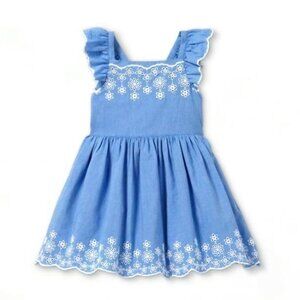 CAT & JACK Toddler Blue Chambray Eyelet Pinafore Dress Size 2T EUC